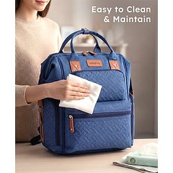 Babyhug Multipurpose Structured Diaper Backpack| Wide Opening Frame| Multi-Pocket Organizer| Dual Carry Handles| Wipes Dispenser| Charger Cable Opening| Stroller Clip | Capacity- 17L -  Blue