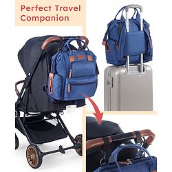 Babyhug Multipurpose Structured Diaper Backpack| Wide Opening Frame| Multi-Pocket Organizer| Dual Carry Handles| Wipes Dispenser| Charger Cable Opening| Stroller Clip | Capacity- 17L -  Blue