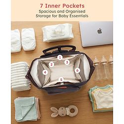 Babyhug Multipurpose Structured Diaper Backpack| Wide Opening Frame| Multi-Pocket Organizer| Dual Carry Handles| Wipes Dispenser| Charger Cable Opening| Stroller Clip | Capacity- 17L -  Blue