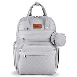 Babyhug Quilted Multipurpose Diaper Backpack with Changing Mat - Grey| Detachable Pacifier Pouch| Adjustable Shoulder Straps| Spacious Multi-Compartment Storage| Wipes Dispenser| Side Bottle Pocket