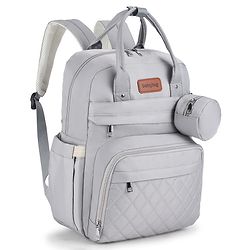 Babyhug Quilted Multipurpose Diaper Backpack with Changing Mat - Grey| Detachable Pacifier Pouch| Adjustable Shoulder Straps| Spacious Multi-Compartment Storage| Wipes Dispenser| Side Bottle Pocket
