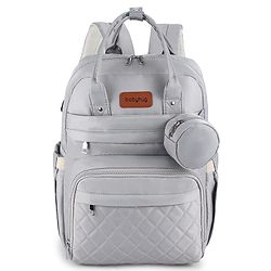 Babyhug Quilted Multipurpose Diaper Backpack with Changing Mat - Grey| Detachable Pacifier Pouch| Adjustable Shoulder Straps| Spacious Multi-Compartment Storage| Wipes Dispenser| Side Bottle Pocket