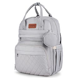Babyhug Quilted Multipurpose Diaper Backpack with Changing Mat - Grey| Detachable Pacifier Pouch| Adjustable Shoulder Straps| Spacious Multi-Compartment Storage| Wipes Dispenser| Side Bottle Pocket