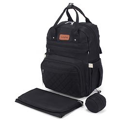 Babyhug Quilted Multipurpose Diaper Backpack with Changing Mat - Grey| Detachable Pacifier Pouch| Adjustable Shoulder Straps| Spacious Multi-Compartment Storage| Wipes Dispenser| Side Bottle Pocket