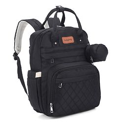 Babyhug Quilted Multipurpose Diaper Backpack with Changing Mat - Grey| Detachable Pacifier Pouch| Adjustable Shoulder Straps| Spacious Multi-Compartment Storage| Wipes Dispenser| Side Bottle Pocket