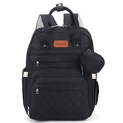 Babyhug Quilted Multipurpose Diaper Backpack with Changing Mat - Grey| Detachable Pacifier Pouch| Adjustable Shoulder Straps| Spacious Multi-Compartment Storage| Wipes Dispenser| Side Bottle Pocket