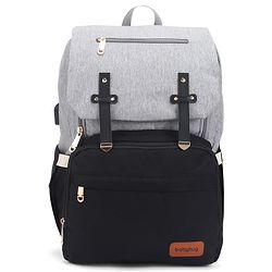 Babyhug Premium Multipurpose Diaper Backpack - Black Grey| USB Charging Port| Insulated Bottle Pockets| Diaper Changing Mat| Padded Shoulder Strap|Side Bottle Pocket|Wipes Dispenser| Water Resistant