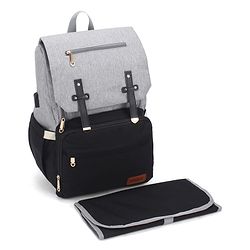 Babyhug Premium Multipurpose Diaper Backpack - Black Grey| USB Charging Port| Insulated Bottle Pockets| Diaper Changing Mat| Padded Shoulder Strap|Side Bottle Pocket|Wipes Dispenser| Water Resistant
