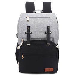 Babyhug Premium Multipurpose Diaper Backpack - Black Grey| USB Charging Port| Insulated Bottle Pockets| Diaper Changing Mat| Padded Shoulder Strap|Side Bottle Pocket|Wipes Dispenser| Water Resistant