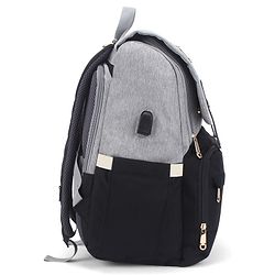 Babyhug Premium Multipurpose Diaper Backpack - Black Grey| USB Charging Port| Insulated Bottle Pockets| Diaper Changing Mat| Padded Shoulder Strap|Side Bottle Pocket|Wipes Dispenser| Water Resistant