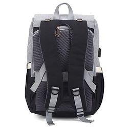 Babyhug Premium Multipurpose Diaper Backpack - Black Grey| USB Charging Port| Insulated Bottle Pockets| Diaper Changing Mat| Padded Shoulder Strap|Side Bottle Pocket|Wipes Dispenser| Water Resistant