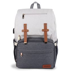 Babyhug Premium Multipurpose Diaper Backpack - Black Grey| USB Charging Port| Insulated Bottle Pockets| Diaper Changing Mat| Padded Shoulder Strap|Side Bottle Pocket|Wipes Dispenser| Water Resistant