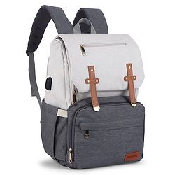 Babyhug Premium Multipurpose Diaper Backpack - Black Grey| USB Charging Port| Insulated Bottle Pockets| Diaper Changing Mat| Padded Shoulder Strap|Side Bottle Pocket|Wipes Dispenser| Water Resistant