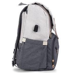Babyhug Premium Multipurpose Diaper Backpack - Black Grey| USB Charging Port| Insulated Bottle Pockets| Diaper Changing Mat| Padded Shoulder Strap|Side Bottle Pocket|Wipes Dispenser| Water Resistant