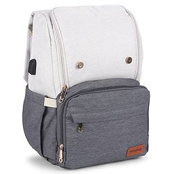 Babyhug Premium Multipurpose Diaper Backpack - Black Grey| USB Charging Port| Insulated Bottle Pockets| Diaper Changing Mat| Padded Shoulder Strap|Side Bottle Pocket|Wipes Dispenser| Water Resistant