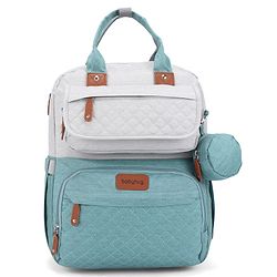 Babyhug Multipurpose Diaper Backpack - Sea Green| Insulated Bottle Pockets| Diaper Changing Mat| Adjustable Shoulder Strap| Side Bottle Pocket| Wipes Dispenser| Water Resistant| Pacifier Case
