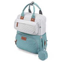 Babyhug Multipurpose Diaper Backpack - Sea Green| Insulated Bottle Pockets| Diaper Changing Mat| Adjustable Shoulder Strap| Side Bottle Pocket| Wipes Dispenser| Water Resistant| Pacifier Case