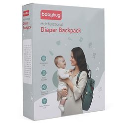 Babyhug Multipurpose Diaper Backpack - Sea Green| Insulated Bottle Pockets| Diaper Changing Mat| Adjustable Shoulder Strap| Side Bottle Pocket| Wipes Dispenser| Water Resistant| Pacifier Case