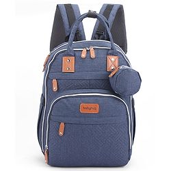 Babyhug Premium Quilted Multipurpose Stylish Diaper Backpack| Water Resistant| Insulated Bottle Pouches| Side Bottle Pocket| Wipes Dispenser| Detachable Pacifier Case| Stroller Clip - Blue