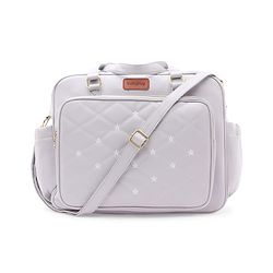 Babyhug 2-in-1 Quilted Sling cum Tote Diaper Bag for Travel | Spacious Multi-Compartment Design| Bottle Pockets| Front & Back Storage| Adjustable Shoulder Starp | Capacity- 2.1L -  Grey