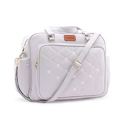 Babyhug 2-in-1 Quilted Sling cum Tote Diaper Bag for Travel | Spacious Multi-Compartment Design| Bottle Pockets| Front & Back Storage| Adjustable Shoulder Starp | Capacity- 2.1L -  Grey