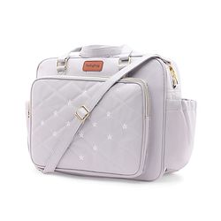 Babyhug 2-in-1 Quilted Sling cum Tote Diaper Bag for Travel | Spacious Multi-Compartment Design| Bottle Pockets| Front & Back Storage| Adjustable Shoulder Starp | Capacity- 2.1L -  Grey