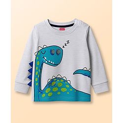 Babyhug Cotton Knit Full Sleeves Night Suit With Dino Print - Grey