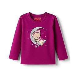 Babyhug Cotton Knit Full Sleeves Night Suit With Polka Dot & Teddy Print - Dark Pink