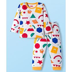 Babyhug Cotton Knit Full Sleeves Printed Co-ord Night Suit - White