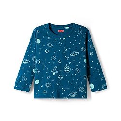 Babyhug Cotton Knit Full Sleeves Co-ord Night Suit With Space Theme Print - Navy Blue