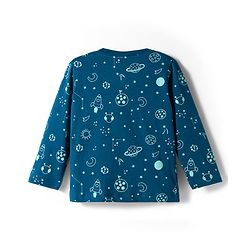 Babyhug Cotton Knit Full Sleeves Co-ord Night Suit With Space Theme Print - Navy Blue