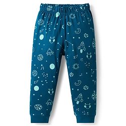Babyhug Cotton Knit Full Sleeves Co-ord Night Suit With Space Theme Print - Navy Blue