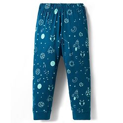 Babyhug Cotton Knit Full Sleeves Co-ord Night Suit With Space Theme Print - Navy Blue