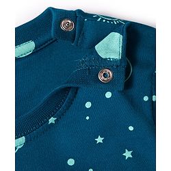 Babyhug Cotton Knit Full Sleeves Co-ord Night Suit With Space Theme Print - Navy Blue