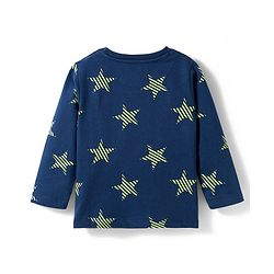 Babyhug Cotton Knit Full Sleeves Co-ords Night Suit With Star Print - Navy Blue