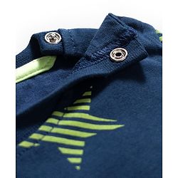 Babyhug Cotton Knit Full Sleeves Co-ords Night Suit With Star Print - Navy Blue
