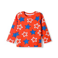 Babyhug Cotton Knit Full Sleeves Co-ords Night Suit With Star Print - Orange