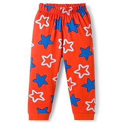 Babyhug Cotton Knit Full Sleeves Co-ords Night Suit With Star Print - Orange