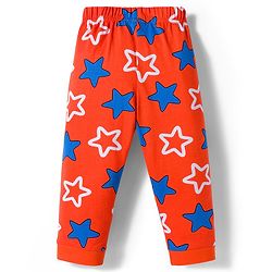 Babyhug Cotton Knit Full Sleeves Co-ords Night Suit With Star Print - Orange