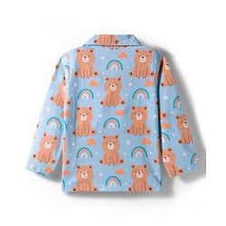 Babyhug Cotton Knit Full Sleeves Co-ords Night Suit With Animal Print - Blue