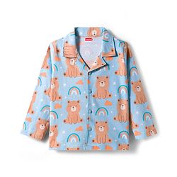 Babyhug Cotton Knit Full Sleeves Co-ords Night Suit With Animal Print - Blue