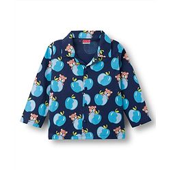 Babyhug Cotton Knit Full Sleeves Co-ords Night Suit With Animal Print - Navy Blue
