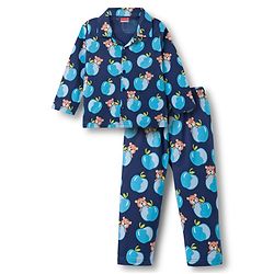 Babyhug Cotton Knit Full Sleeves Co-ords Night Suit With Animal Print - Navy Blue