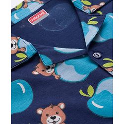 Babyhug Cotton Knit Full Sleeves Co-ords Night Suit With Animal Print - Navy Blue