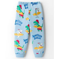 Babyhug Cotton Knit Full Sleeves Co-ords Night Suit With Dino Print - Light Blue