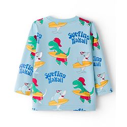 Babyhug Cotton Knit Full Sleeves Co-ords Night Suit With Dino Print - Light Blue