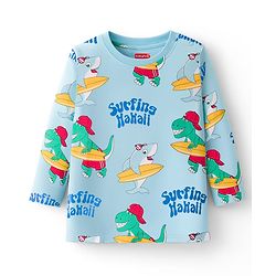 Babyhug Cotton Knit Full Sleeves Co-ords Night Suit With Dino Print - Light Blue