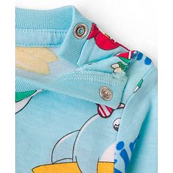 Babyhug Cotton Knit Full Sleeves Co-ords Night Suit With Dino Print - Light Blue