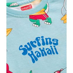 Babyhug Cotton Knit Full Sleeves Co-ords Night Suit With Dino Print - Light Blue
