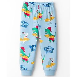 Babyhug Cotton Knit Full Sleeves Co-ords Night Suit With Dino Print - Light Blue